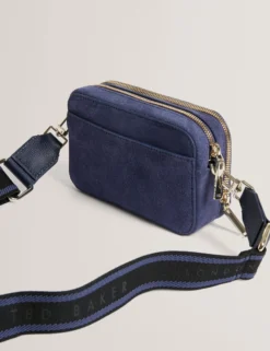 Crossbody-Kameratasche aus Wildleder mit Gurtband