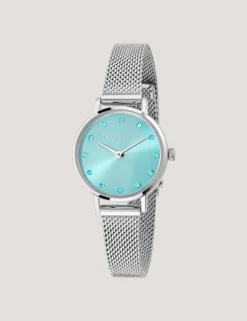 Crystal Dial Blue & Silver Mesh Watch