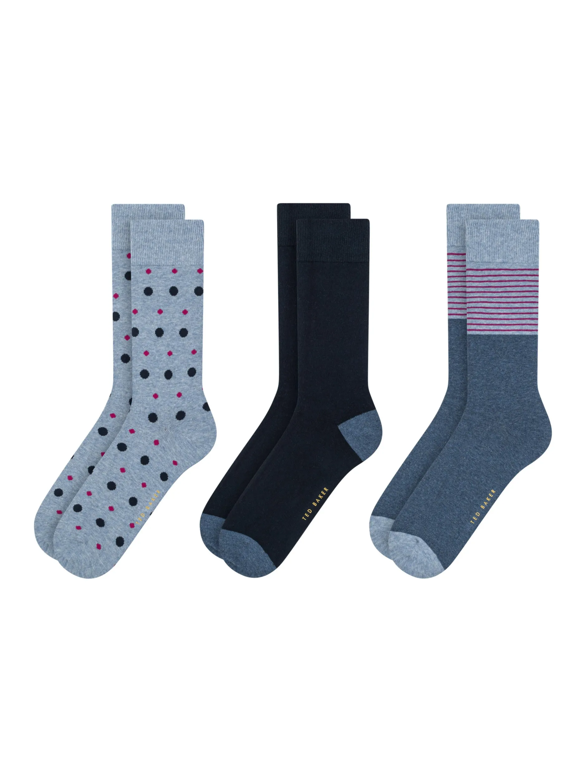 3er-Pack gepunktete und gestreifte Socken aus Baumwollmischgewebe