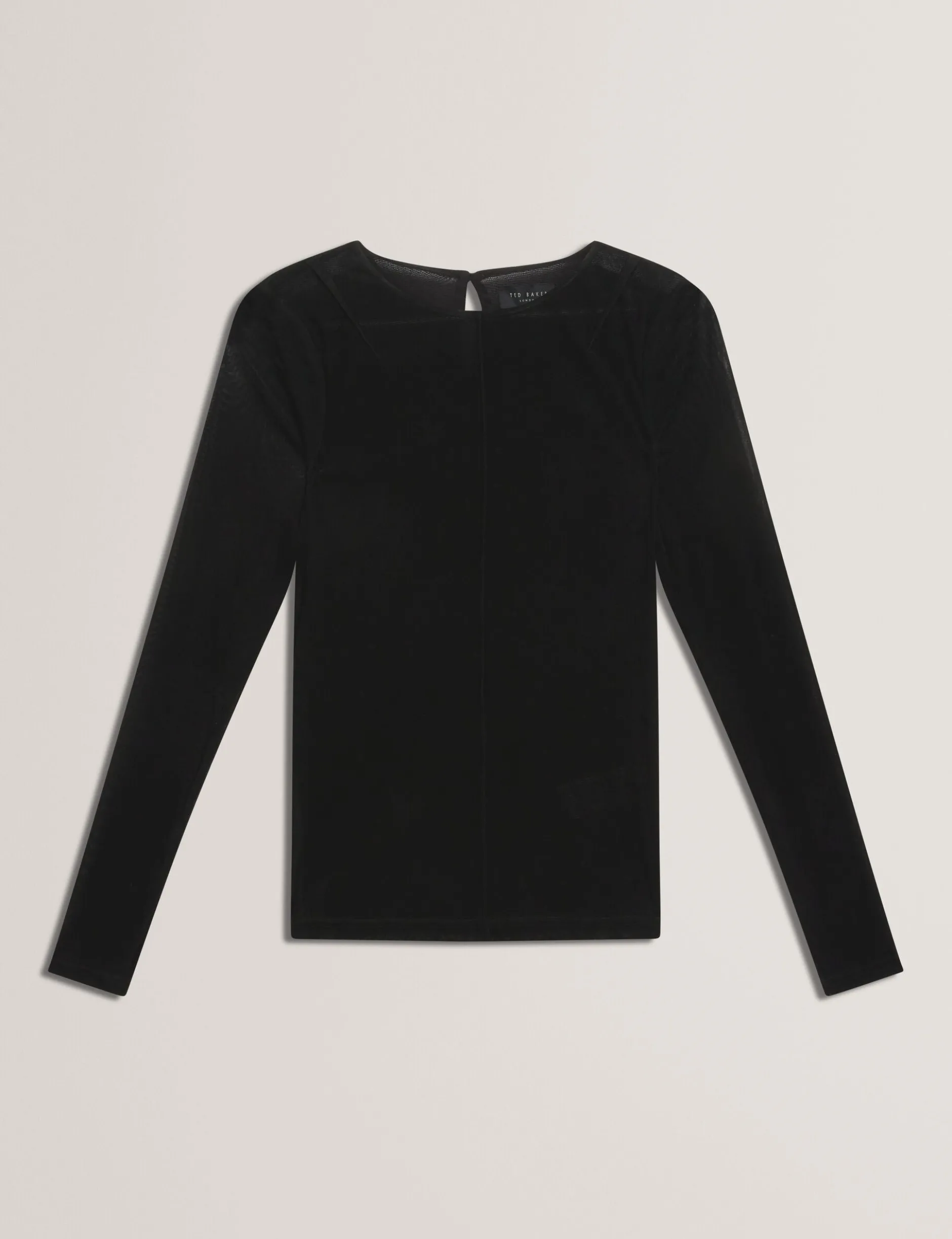 Figurbetontes Langarm-Top aus Samt-Mesh