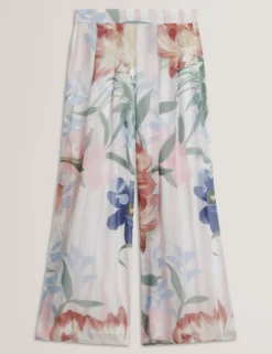 Geblümte, plissierte Chiffonhose mit weitem Bein