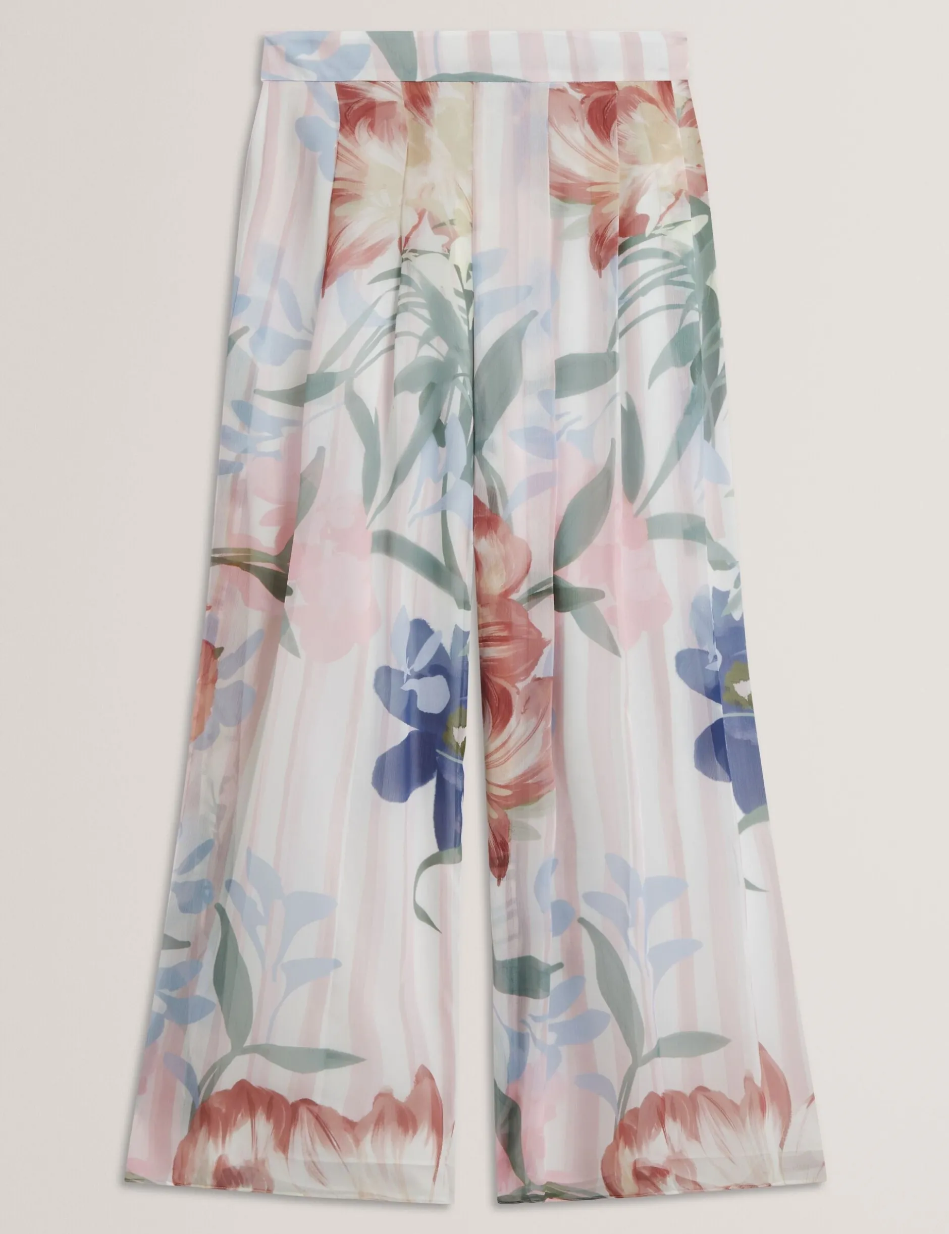 Geblümte, plissierte Chiffonhose mit weitem Bein