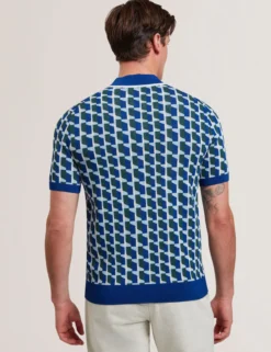 Geometrisches Strick-Poloshirt mit kurzen Ärmeln