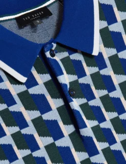 Geometrisches Strick-Poloshirt mit kurzen Ärmeln