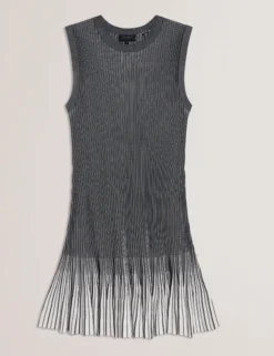 Geripptes Strick-Minikleid mit umgeschlagenem Saum