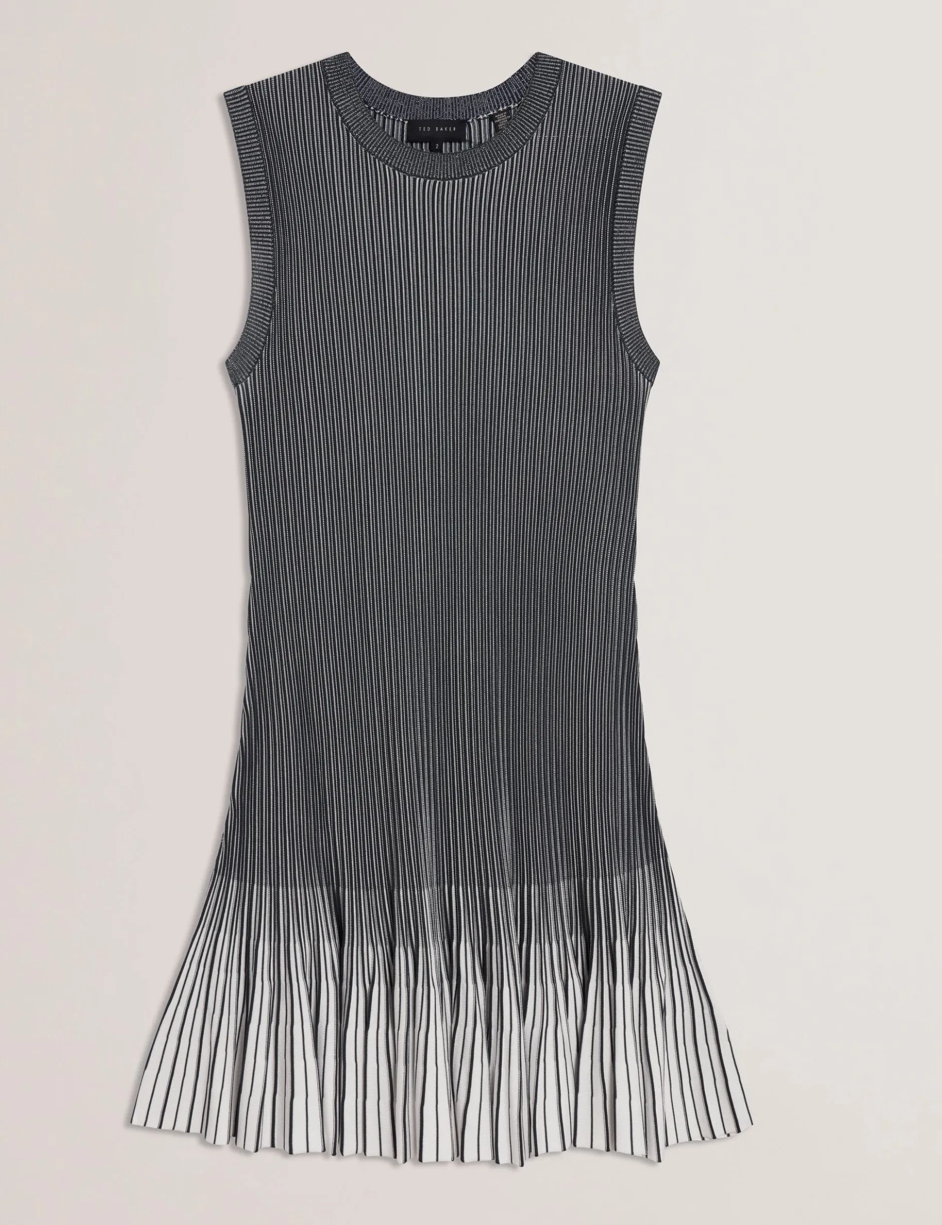 Geripptes Strick-Minikleid mit umgeschlagenem Saum
