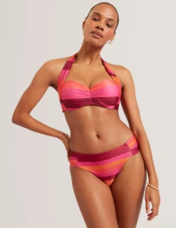 Gestreiftes, gepolstertes Neckholder-Bikini-Oberteil