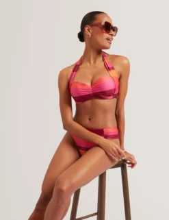 Gestreiftes, gepolstertes Neckholder-Bikini-Oberteil