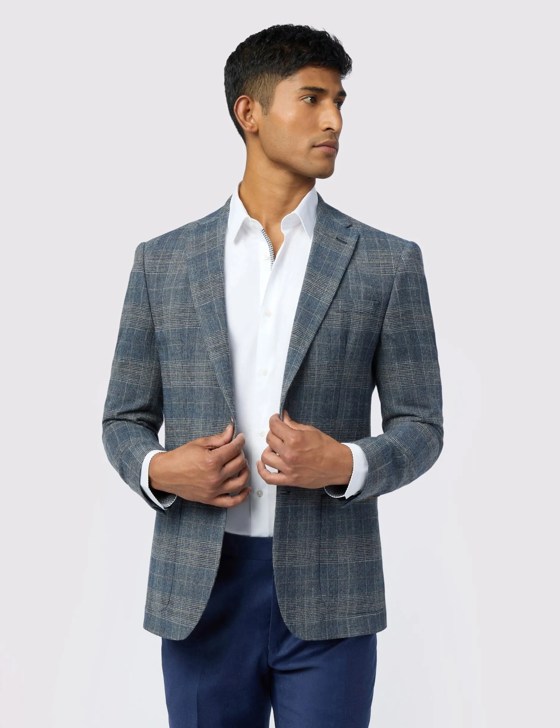 Glen Check Blazer aus hochwertigem Wollmischgewebe, schmal geschnitten