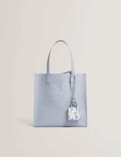 Große bestickte Shopper-Tasche mit Blumenmuster und Anhänger