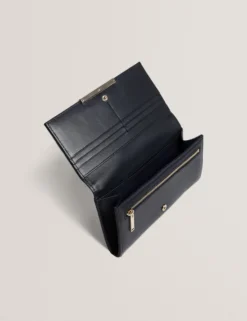 Große zweifach faltbare Lederhandtasche mit Bar-Detail