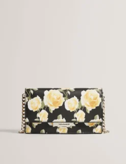 Handtasche mit Rosenprint und Ketten-Umhängeriemen