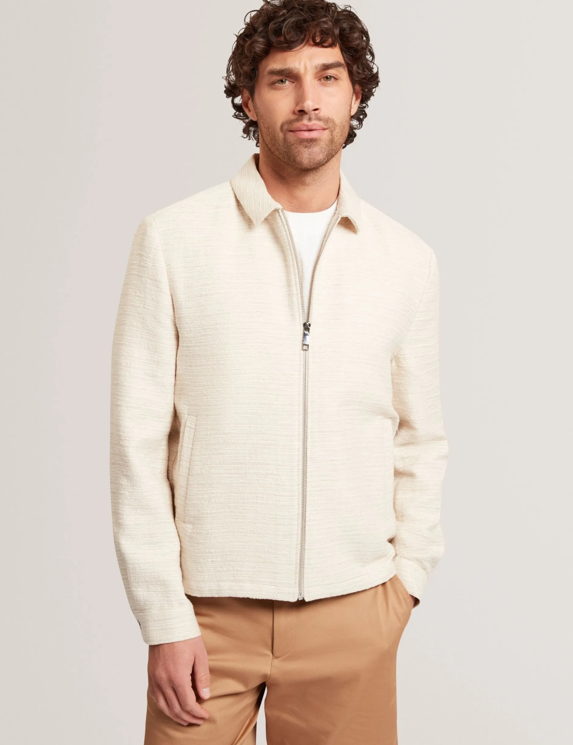 Harrington-Jacke aus strukturiertem Baumwollmischgewebe