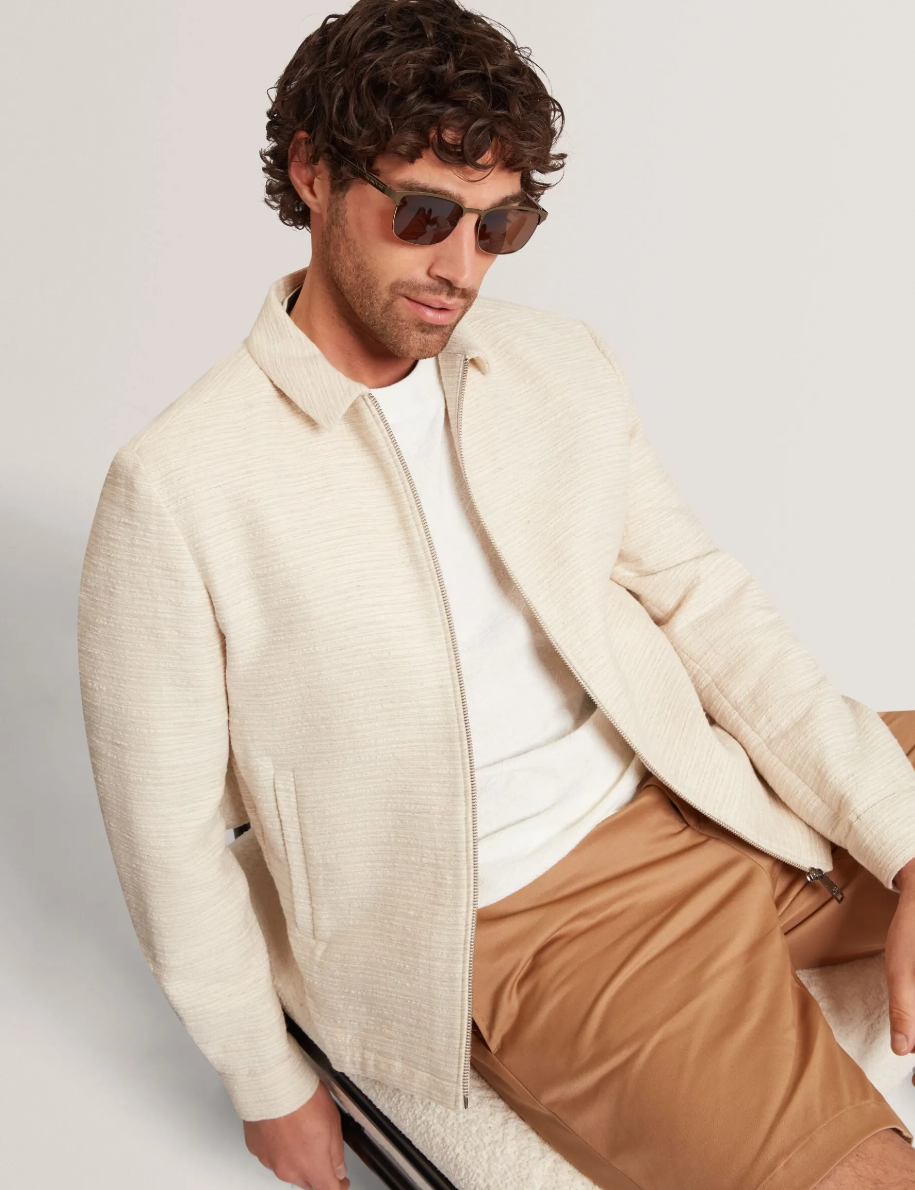 Harrington-Jacke aus strukturiertem Baumwollmischgewebe