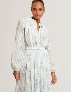 Hemdblusenkleid mit floralem Muster und Falten