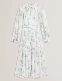 Hemdblusenkleid mit floralem Muster und Falten