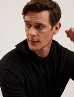 Hoodie aus strukturiertem T-Strick-Wollmischgewebe