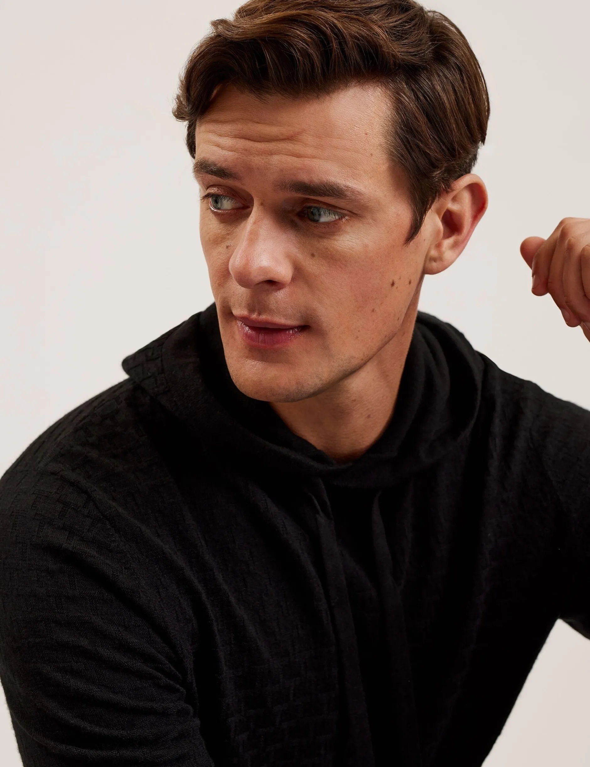 Hoodie aus strukturiertem T-Strick-Wollmischgewebe