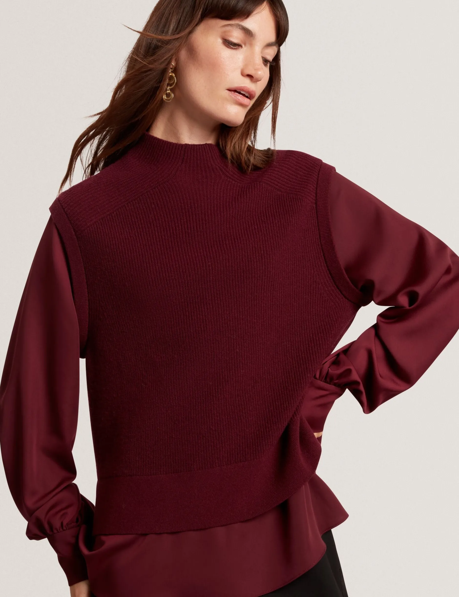 2-in-1 Strickweste Langarmshirt