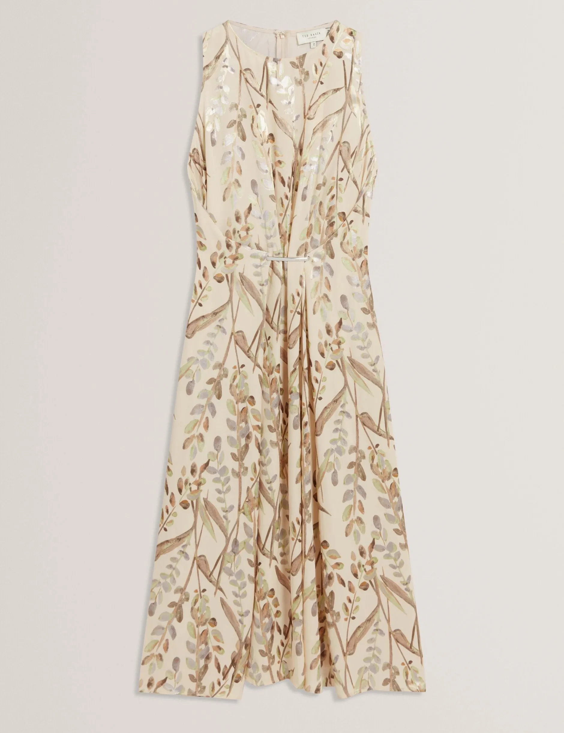 Jacquard-Midi-Kleid mit Blättermuster und geraffter Taille