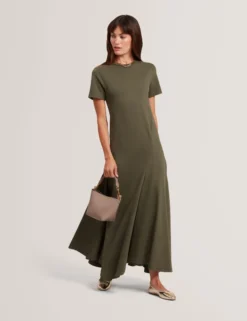 Jersey-Midikleid mit Einsätzen und kurzen Ärmeln