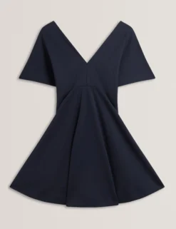 Jersey-Skaterkleid mit flatternden Ärmeln und V-Ausschnitt