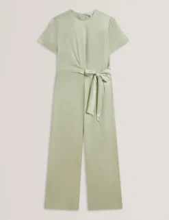 Jumpsuit mit Bindedetails, kurzen Ärmeln und weitem Bein