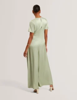 Jumpsuit mit Bindedetails, kurzen Ärmeln und weitem Bein