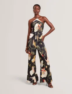 Jumpsuit mit Neckholder und weitem Bein im Nouveau-Print
