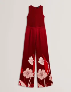 Jumpsuit mit Strickoberteil und geblümtem Hosenaufschlag