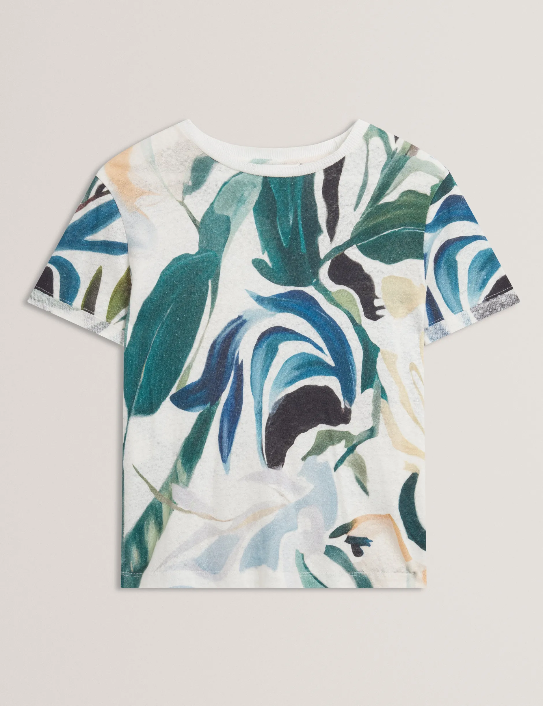 Kastenförmiges T-Shirt aus Leinenmischung mit abstraktem Print