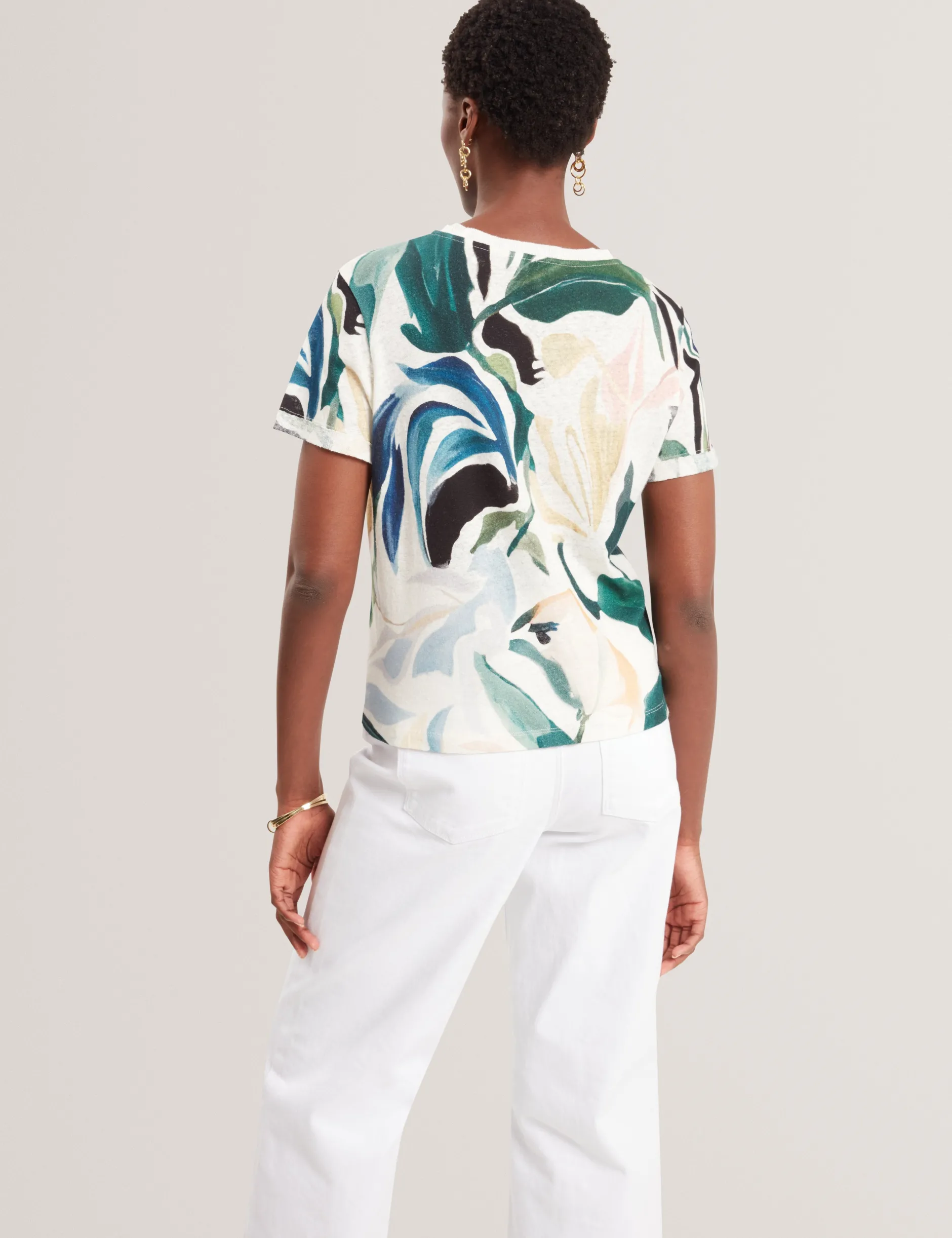 Kastenförmiges T-Shirt aus Leinenmischung mit abstraktem Print