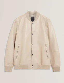 Klassische Bomberjacke aus taupefarbenem Leder