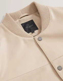Klassische Bomberjacke aus taupefarbenem Leder