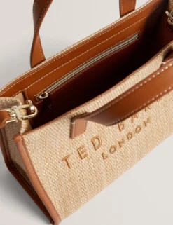 Kleine Icon-Tragetasche mit Raffia-PU-Besatz
