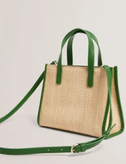Kleine Icon-Tragetasche mit Raffia-PU-Besatz