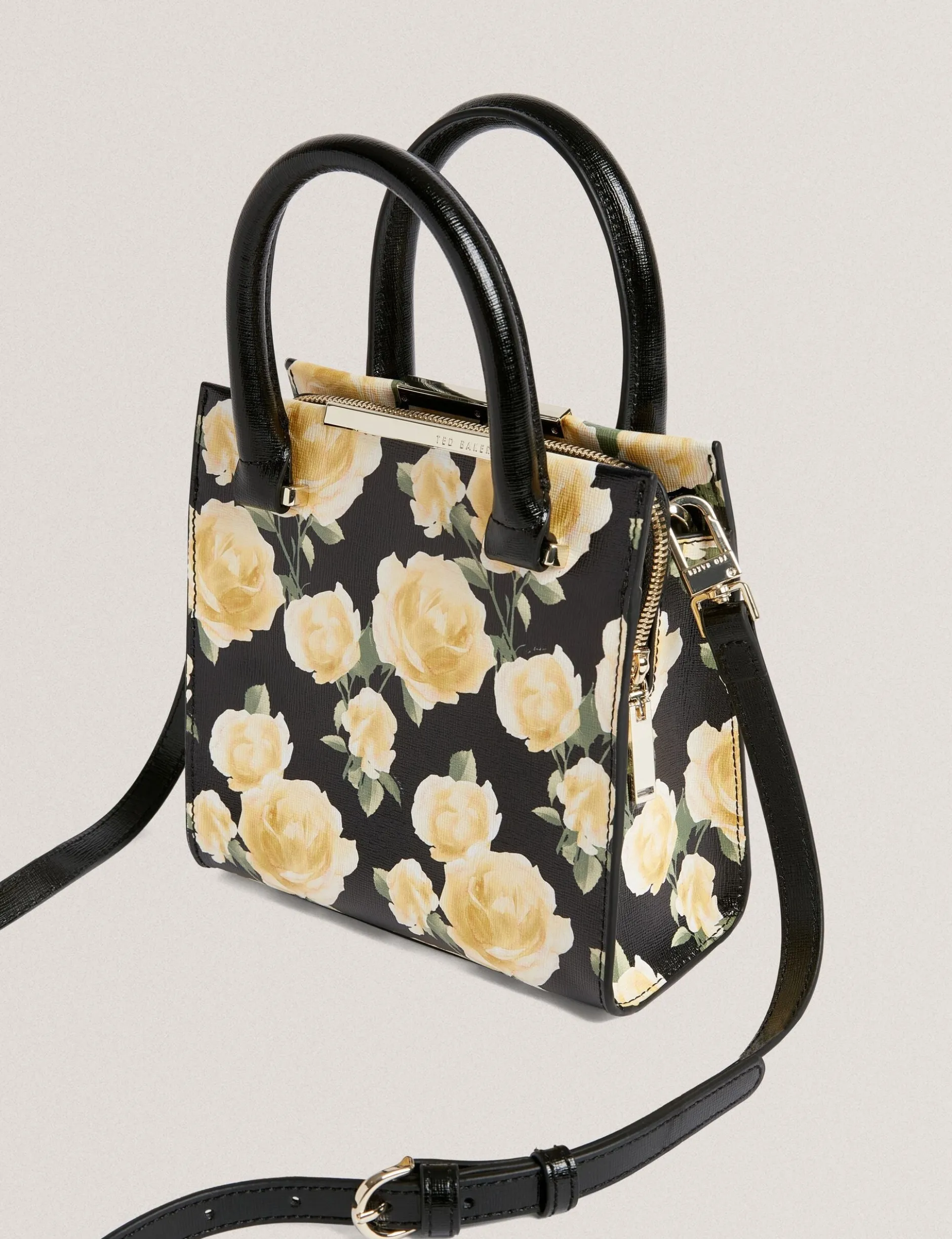 Kleine Leder-Shopper-Tasche mit Rosenprint