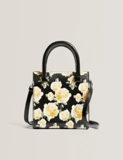 Kleine Leder-Shopper-Tasche mit Rosenprint