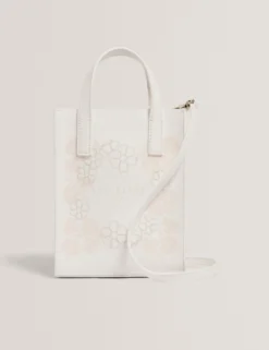 Kleine Tragetasche mit Blumenstickerei und Icon-Muster