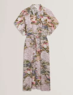 Kurzarm-Hemdkleid mit Seerosenmuster