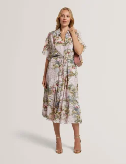 Kurzarm-Hemdkleid mit Seerosenmuster