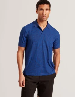 Kurzarm-Polohemd mit Jacquard-Blattmuster