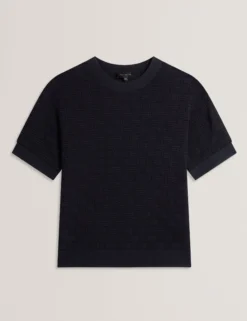 Kurzarm-Top aus strukturiertem Strickmaterial aus Seidenmischgewebe