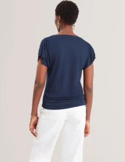 Kurzarm-T-Shirt aus Jersey mit gerafften Schultern