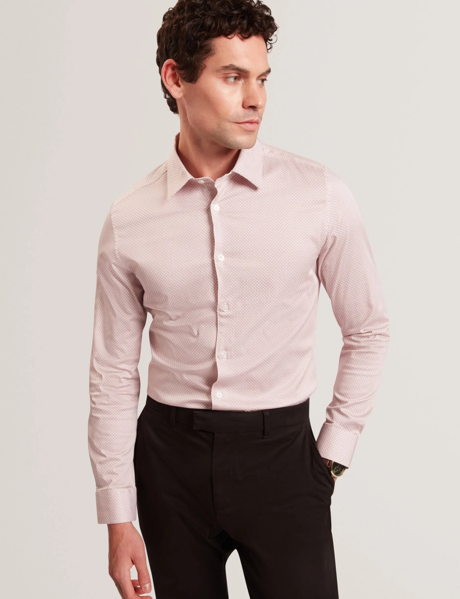 Langarm-Slim-Fit-Shirt mit Mikro-Geo-Print