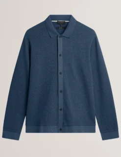 Langärmliges, strukturiertes Poloshirt mit Knopfleiste