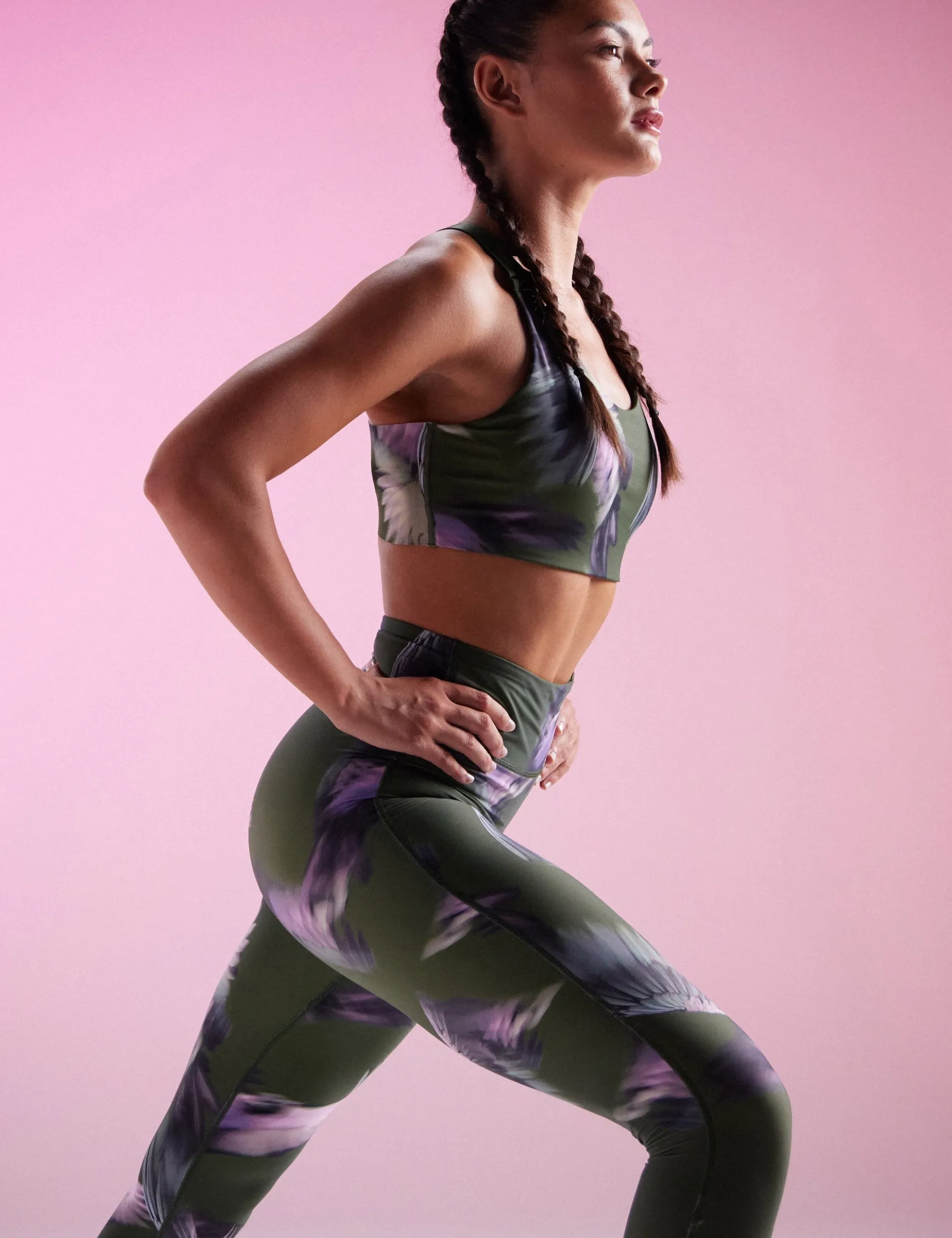 Leggings mit Federprint, schnelltrocknend, Laufleggings