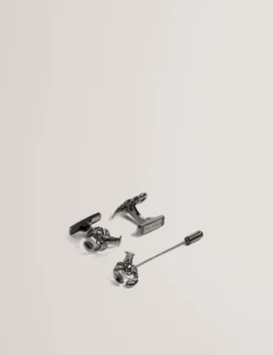 Manschettenknöpfe und Anstecknadel-Set mit Karabinerhaken