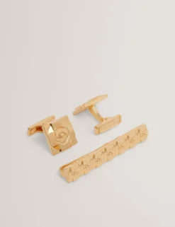 Manschettenknöpfe und Krawattennadel-Set mit gravierter Rose