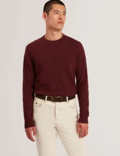 Marken-Pullover mit Rundhalsausschnitt und Struktur
